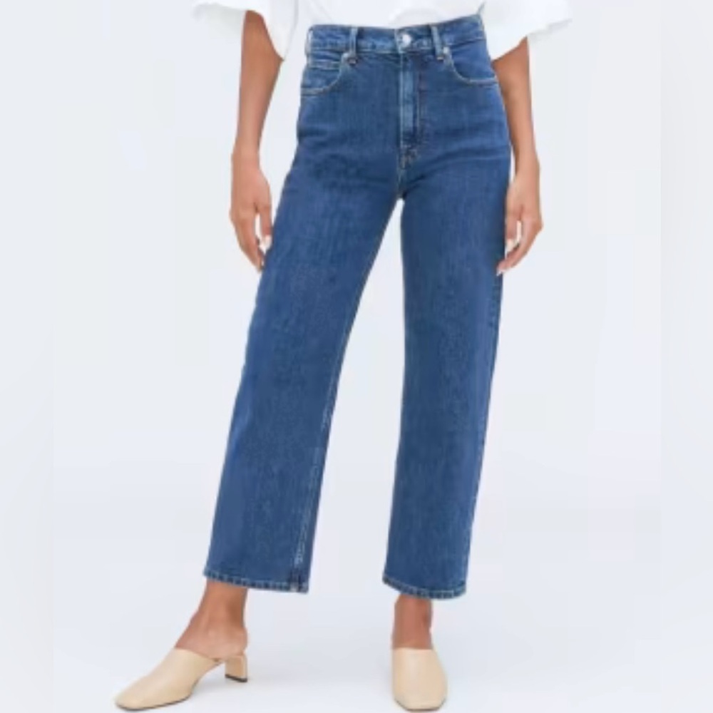 Everlane 90s Way High Organic Cotton Classic Blue Straight Wide Leg Cute Jeans - Picture 3 of 15